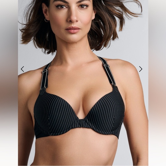 MARLIES DEKKERS Gloria Suspender Pinstripe Padded Push Up Halter Bra 34B NWOT! - Picture 4 of 14